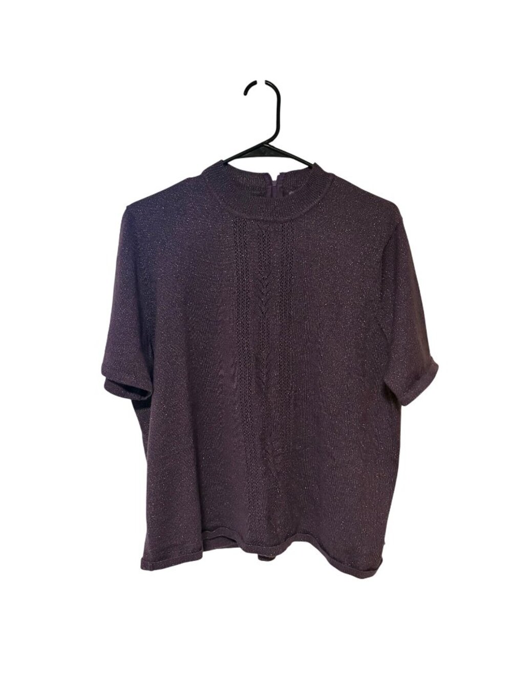 Vintage Y2K Koret Womens Size 1x Short Sleeve Purple Sparkle Sweater back 1/4 Zi